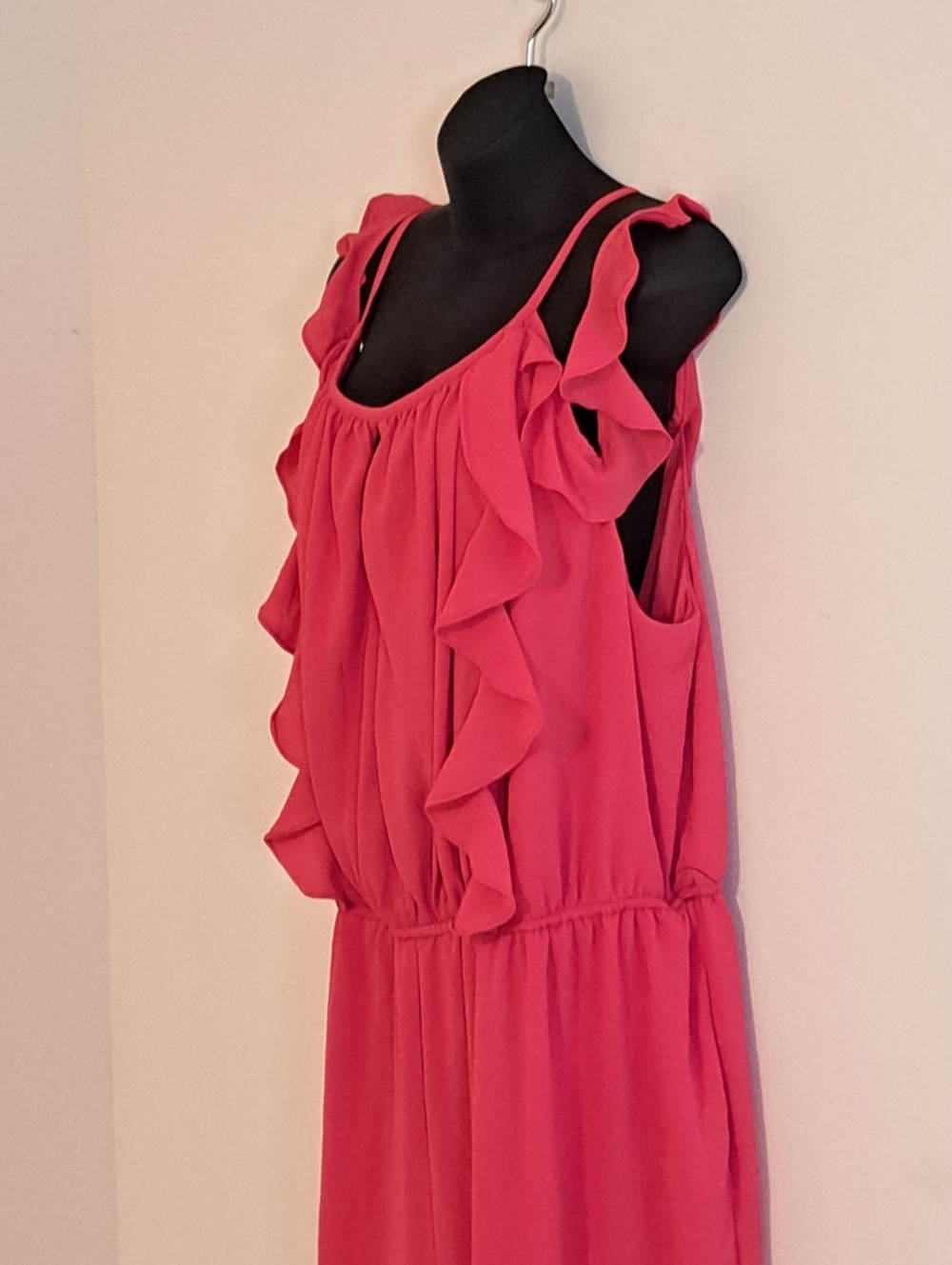 Lane Bryant Coral Wide-Leg Ruffle Front Accent Cold Shoulder Jumpsuit Size 22 - Picture 10 of 11